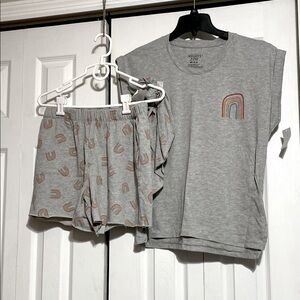 Mighty Fine cotton lounge casual pajama shorts set top shirt hair tie MEDIUM
